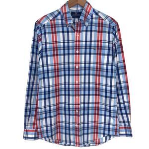 Vineyard Vines Preppy Slim Fit Blue Red Plaid Whale Button Up Shirt Size Small
